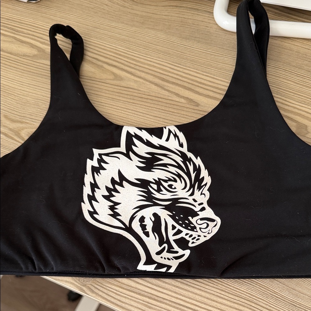 Darc Sport Black Sports Bra with White Wolf Graphic